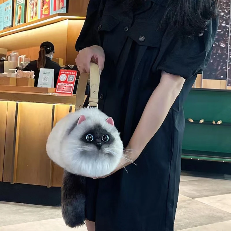 Women Exquisite Shoulder Underarm Bags Siamese Cat Bag Plush Cute Plush Crossbody Bag Female Winter Autumn Handbags Hot 3