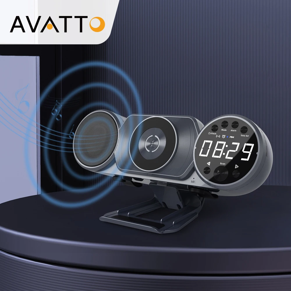 

Bluetooth-радиоприемник AVATTO диагональю дюйма с цифровым будильником и беспроводной зарядкой