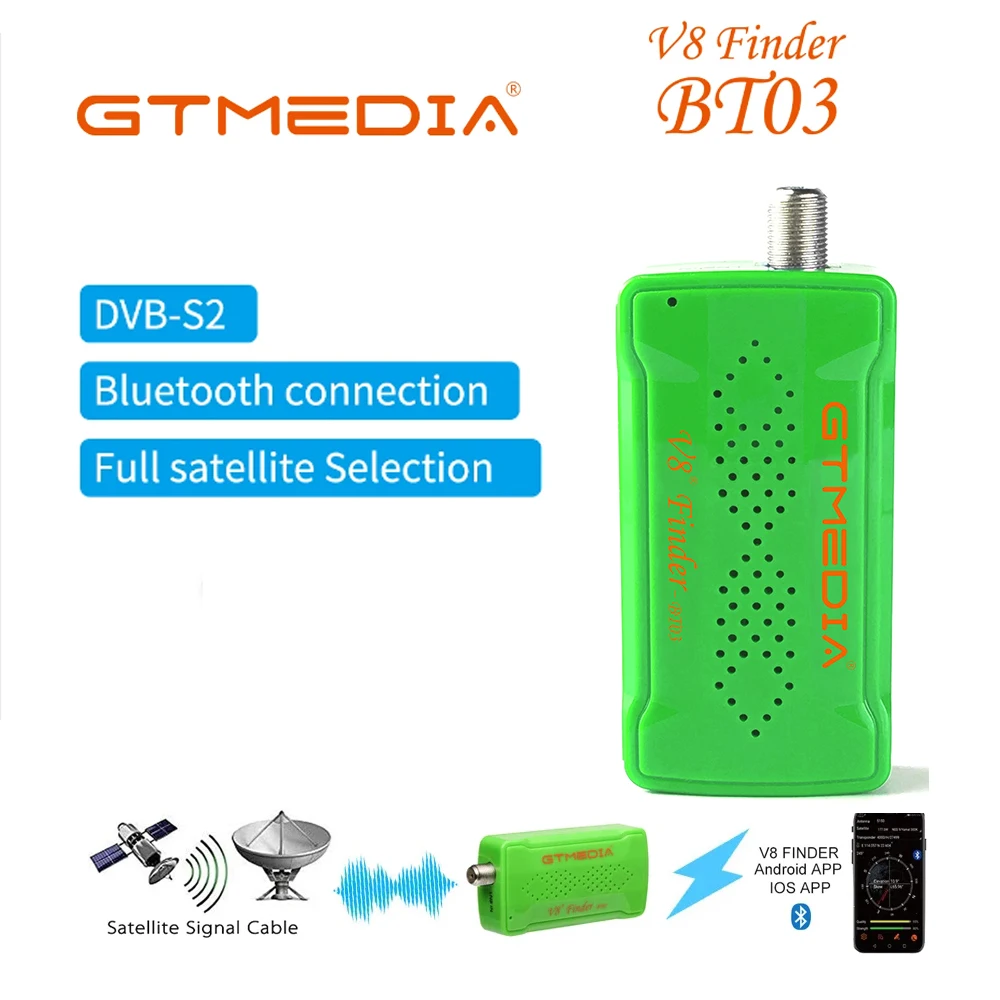 GTMEDIA V8 SAT Finder BT03 Mini Satfinder Bluetooth DVB S / S2 Digital Signal Satellite Receiver Support Android IOS Satellite Signal Finder Satellite Tv Receiver