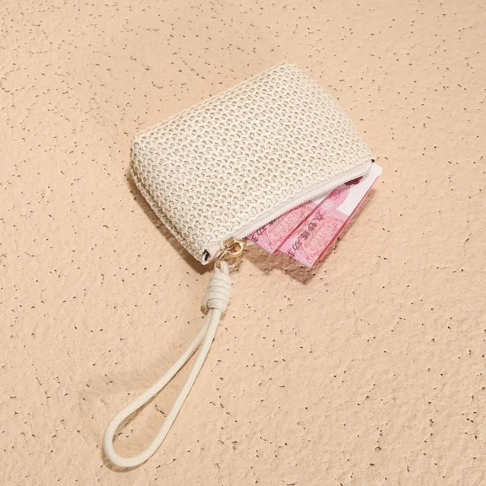 Fashion Women Girls Zipper Change Pouch Mini Straw Wallets Coin Purses Card Holder Money Bag