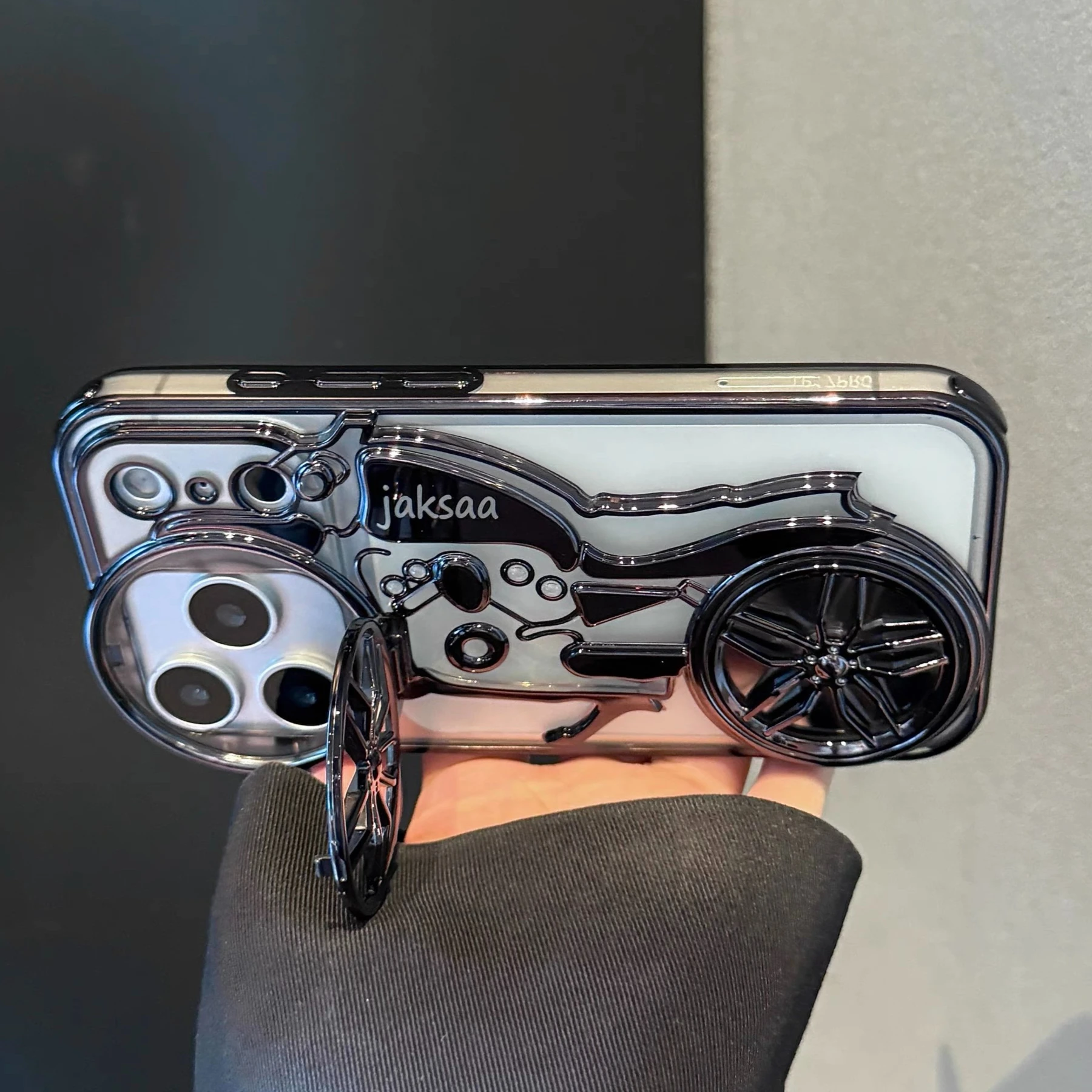 3D Motorcycle Design Clear Case with Fashion Gyro and Flip Bracket Lens Protection Cover
