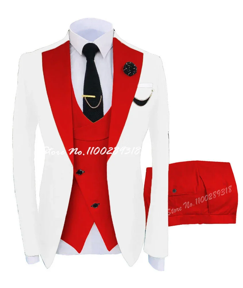 Suits For Men Casual Business Suit 3 Pcs Set Groom Tuxedo Wedding Coustime Homme Luxe(Coat + Vest + Pants)