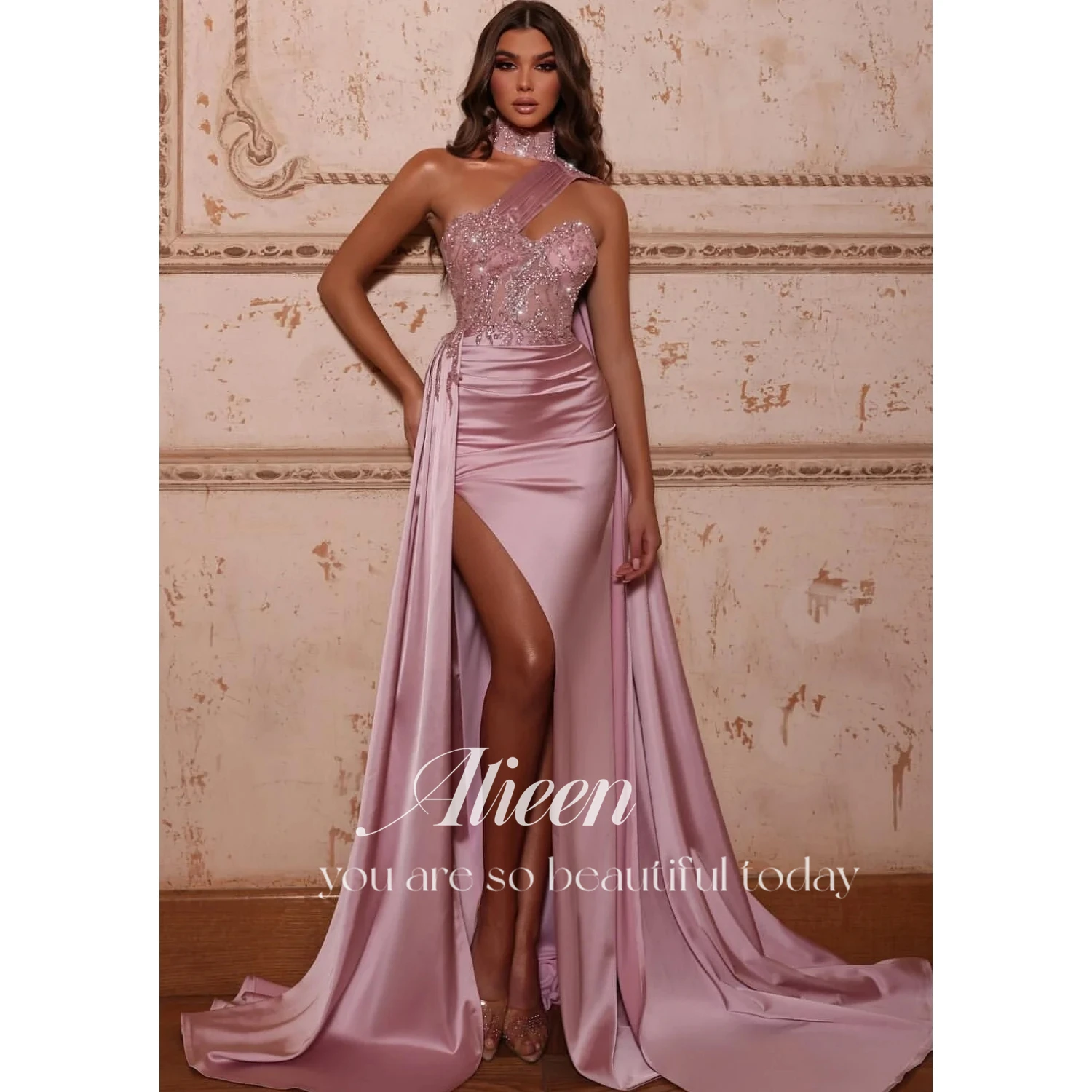 Aileen Shiny Pink Halter Neck Satin Suitable Dresses on Request Prom Dress Women Elegant Party Robe Soiree De Luxe 2024 Evening