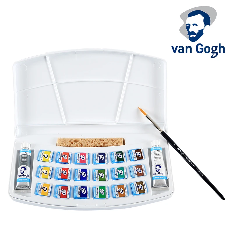 Royal Talens Van Gogh Solid Watercolor 12/15/18/24/36 Colors Professional Watercolor Paint Set Brush Acuarela School