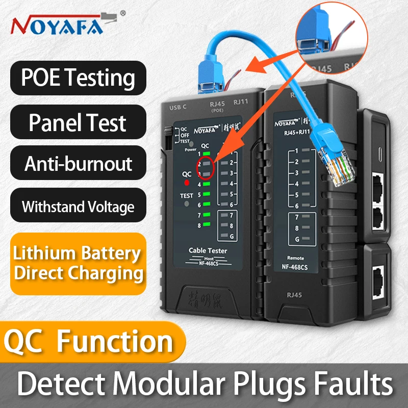 ZHOUCE NF-468CS Network Cable Tester Continuity Test RJ45 RJ11 RJ12 CAT5 CAT6 POE Multifunctional Automatic Checking Tool