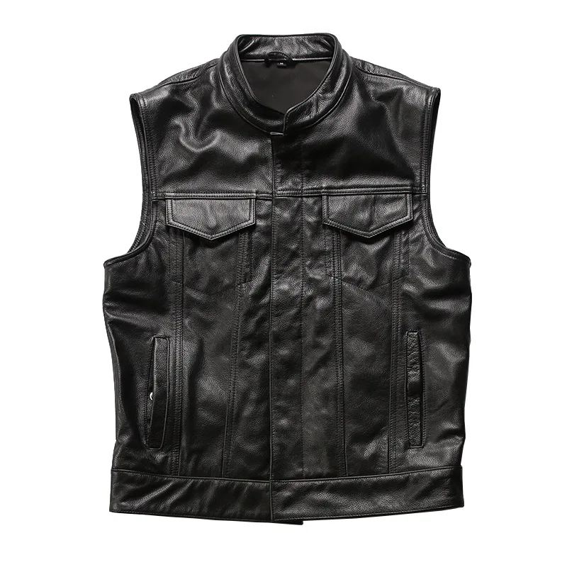 

Custom Free Shipping 100% Genuine Leather Coat Man Cowhide Sheepskin SMotorcycle Vests Male Waistcoat Fashion Sleeveless Jackets