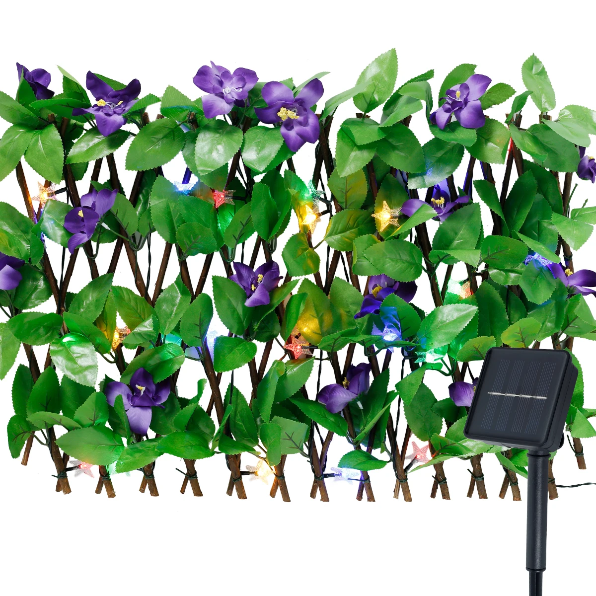 

180CM Retractable Fence With Solar Light String Garden Decor Artificial Plant Flowers Wood Hedge Privacy Fence Balcony Decor