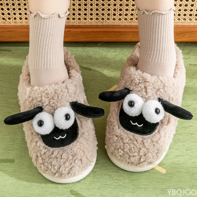 Couple Cute Sheep Cartoon Cotton Slippers for Men and Women Winter Home Indoor Warmth Comfortable Postpartum Cotton Trailers