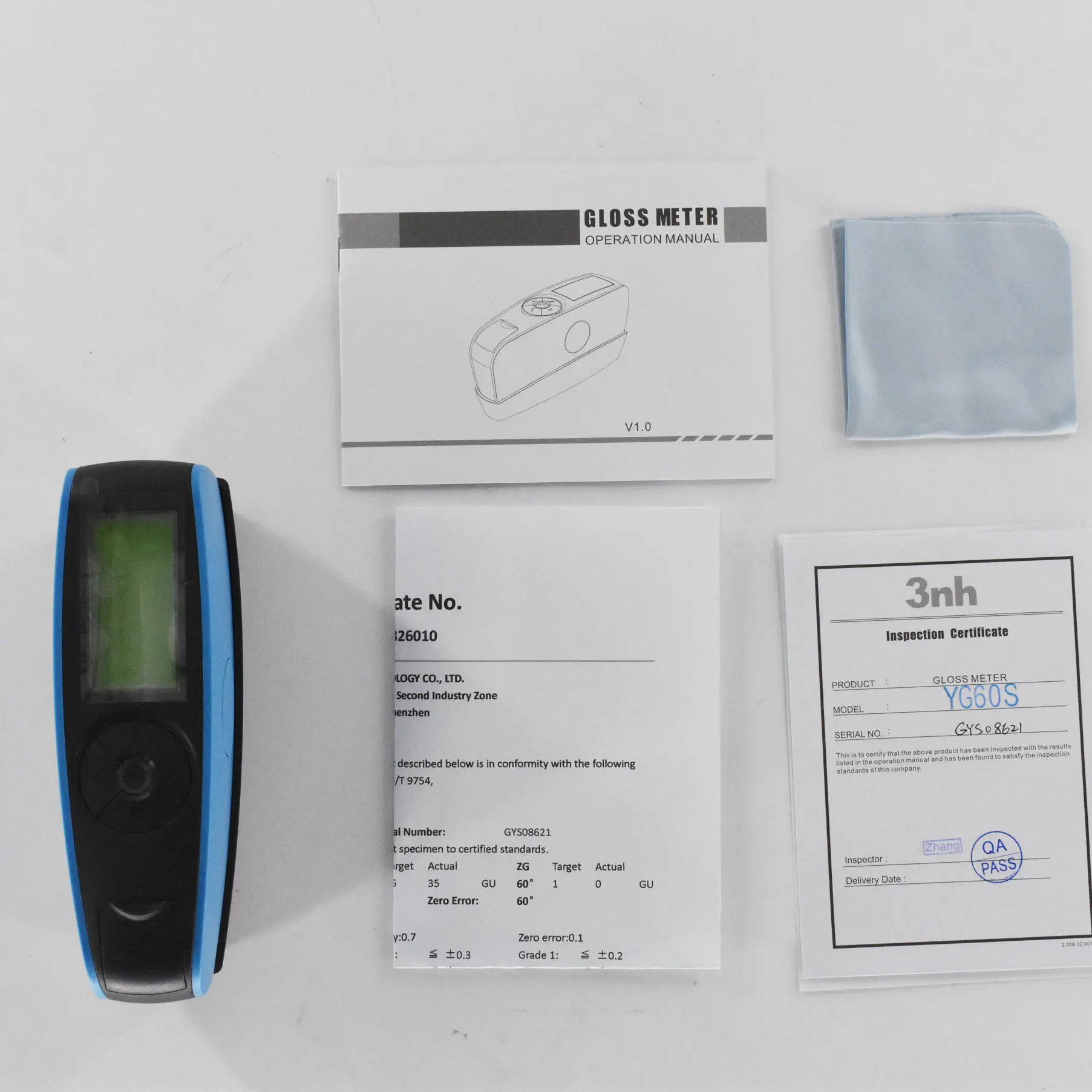 3nh Gloss Meter YG60S 60° angle range 0-200GU With auto-calibration 2.3 inch white and black screen