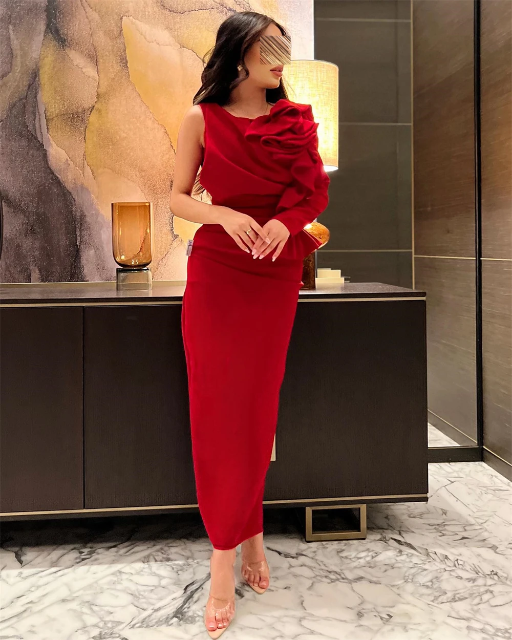 Prom Dresses Fashion O-Neck Sheath Ruched Celebrity Dress Long Sleeve Tank Slit Ankle Length Formal Evening Gowns فساتين الحفلات champagne bridesmaid dresses long high slit backless silk satin sexy sheath formal evening dress prom gowns maid of honor gowns