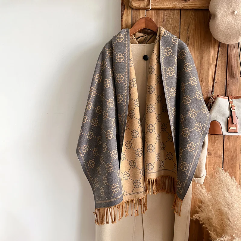 Brands Jacquard Design Winter Two-Sided Scarf Cashmere Soft Warm Long Fringe Pashmina Shawl Coldproof Windproof Blanket Scarf