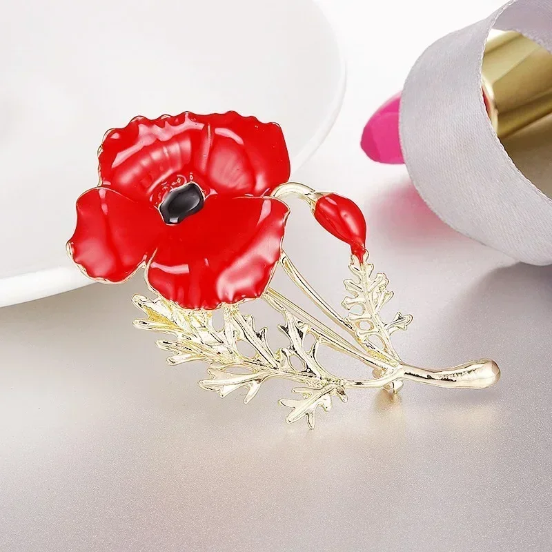 Hot Fashion Jewelry Brooches Red Flower Brooch Fashion New Creative Carnation Golden Enamel Weddings Office Casual Pins Gifts