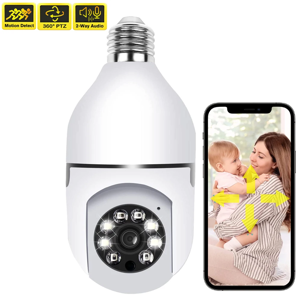 HD Wireless 3MP Smart Home WiFi IP Camera Security Protection Indoor Bulb Surveillance Cam 360 PTZ Baby Pet Nanny Video Monitor