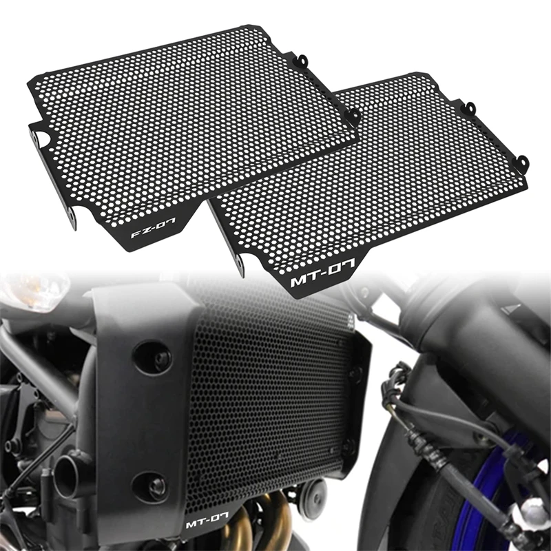 Black Aluminum Radiator Grille Guard Cover For Yamaha MT07 MT-07 FZ07 2008–2024