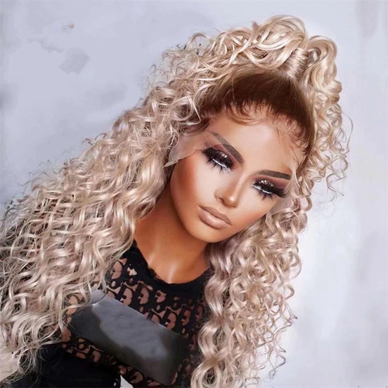Curly Synthetic Wig Honey Golden Blonde Lace Front Free style Glueless Pre Plucked Hairline for Women Cosplay Futura
