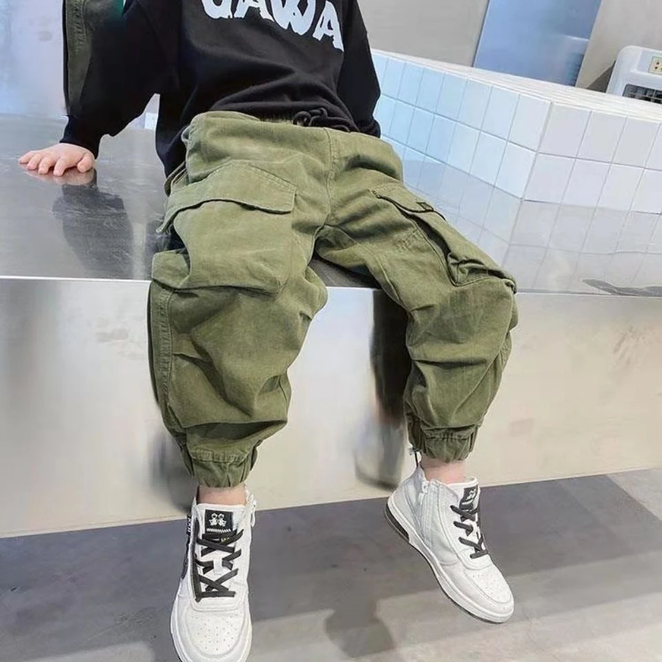 Boys Cargo Pants Winter Autumn Thick Boys Trousers Casual Kids Fleece Sport Pants Teenage Children Clothes For 110-170cm