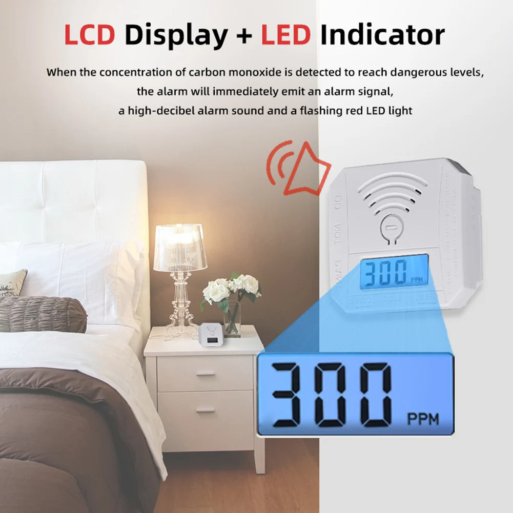 Carbon Monoxide Detector Digital Display CO Gas Monitor Alarm Sound Warning & LED Indicator Portable CO Detector Battery Powered