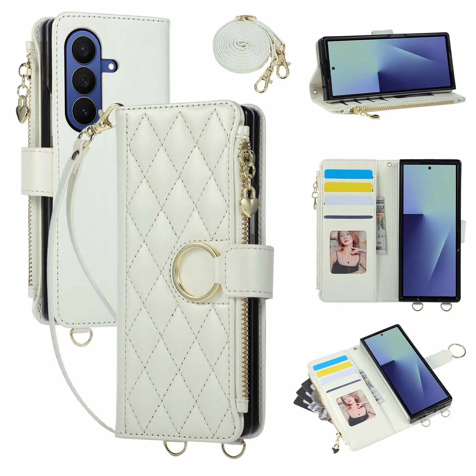 Quilted Zipper Card Holder Wallet Crossbody Phone Case