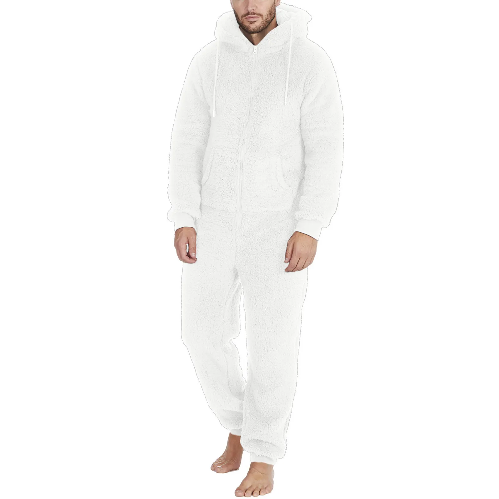 Winter onesie pajamas Men Artificial Wool Long Sleeve Pajama Men's Hooded Jumpsuit Pajamas Warm 1 Piece Suit Fleece On Sleepwear