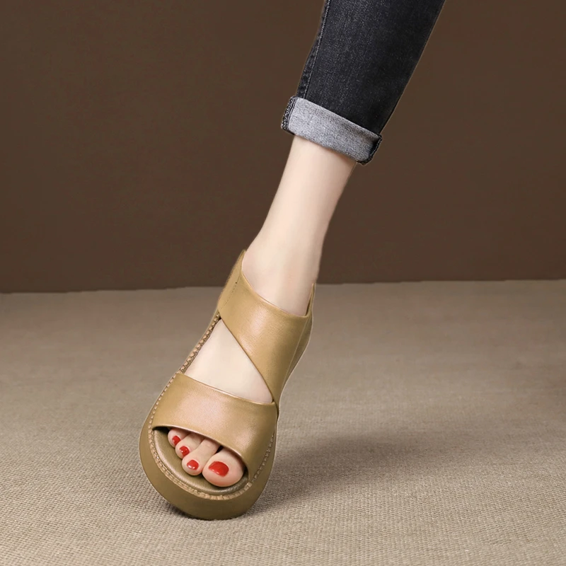 summer new wedge heel open toe casual luxury designer shoes sandals women's handmade re...