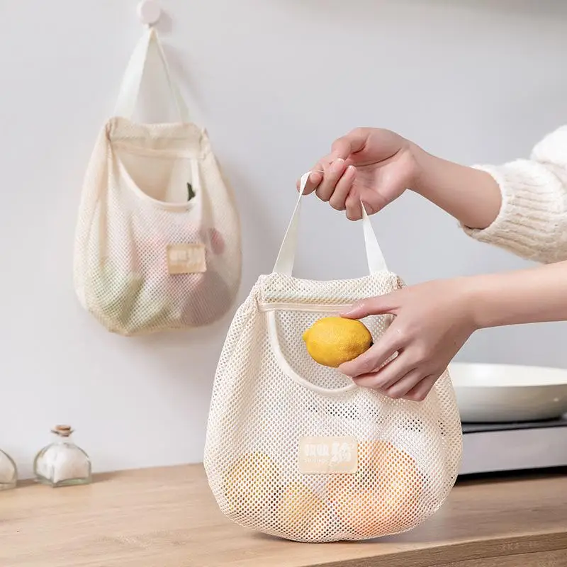 Hanging Double-layer Storage Bag Mesh Bag For Ginger Garlic Potatoes Onions Kitc
