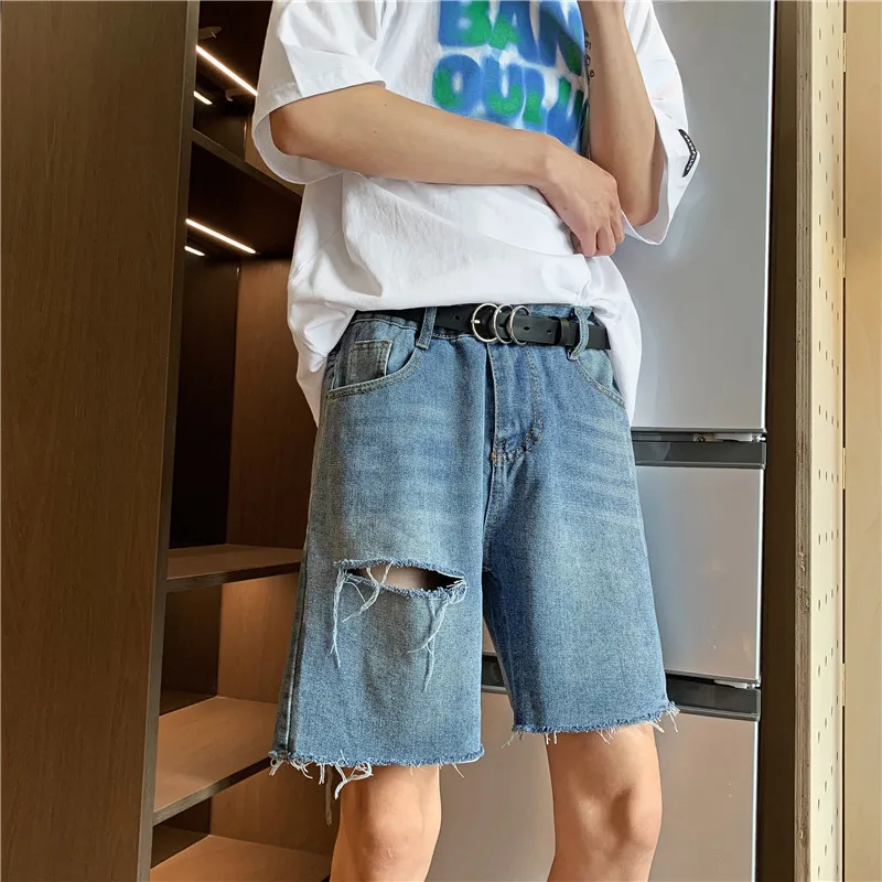 용수철 여름 남성용 짧은 의류, 해변 찢어진 청바지, 데님 코튼 바지, 캐주얼 비즈니스 소셜 남성 반바지, A116, 2024 신제품