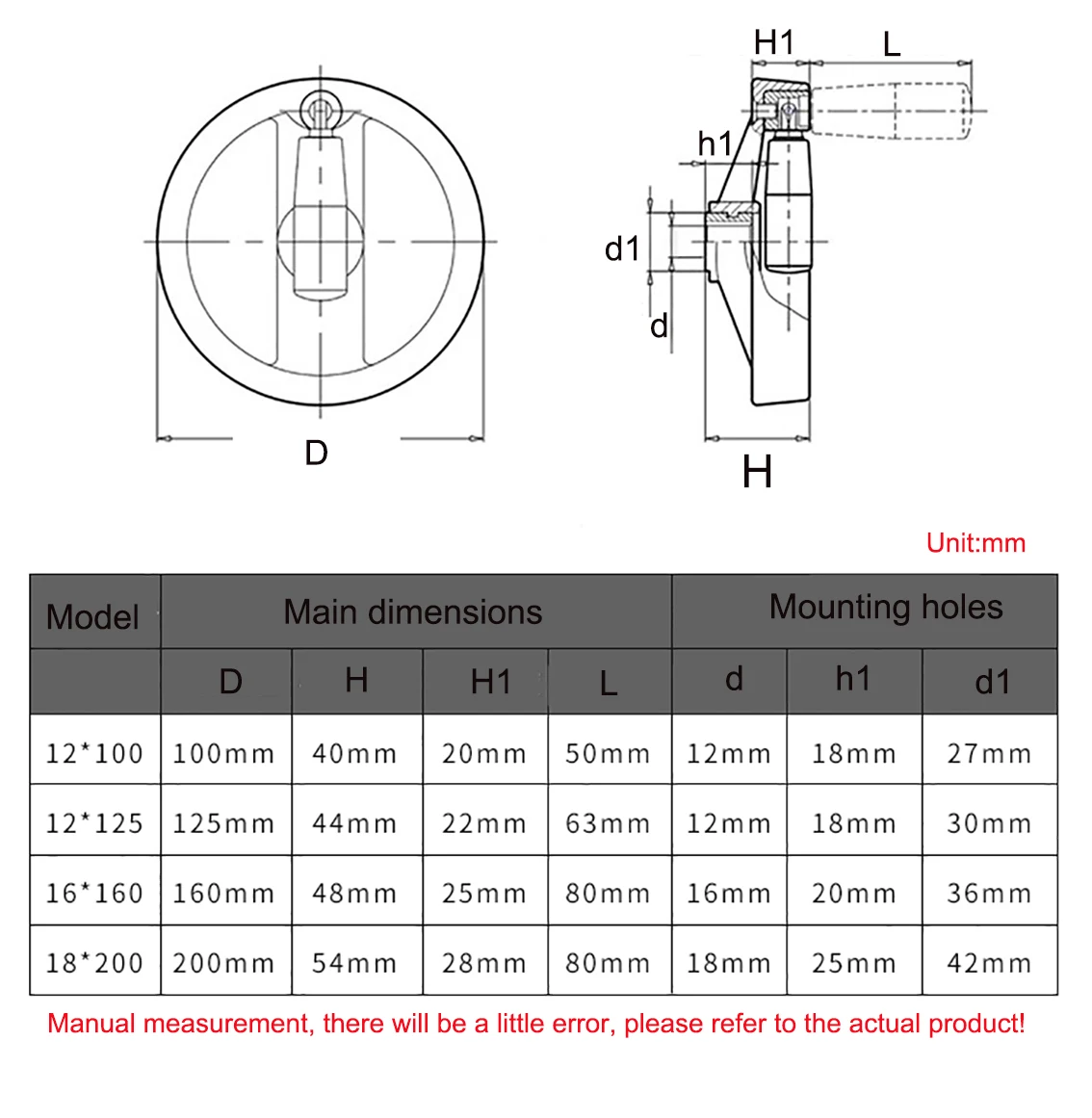 1Pcs 접이식 핸들이 있는 중공 알루미늄 합금 핸드휠 밀링 머신 선반 Cnc용 100-200mm 더블 스포크 핸드 휠