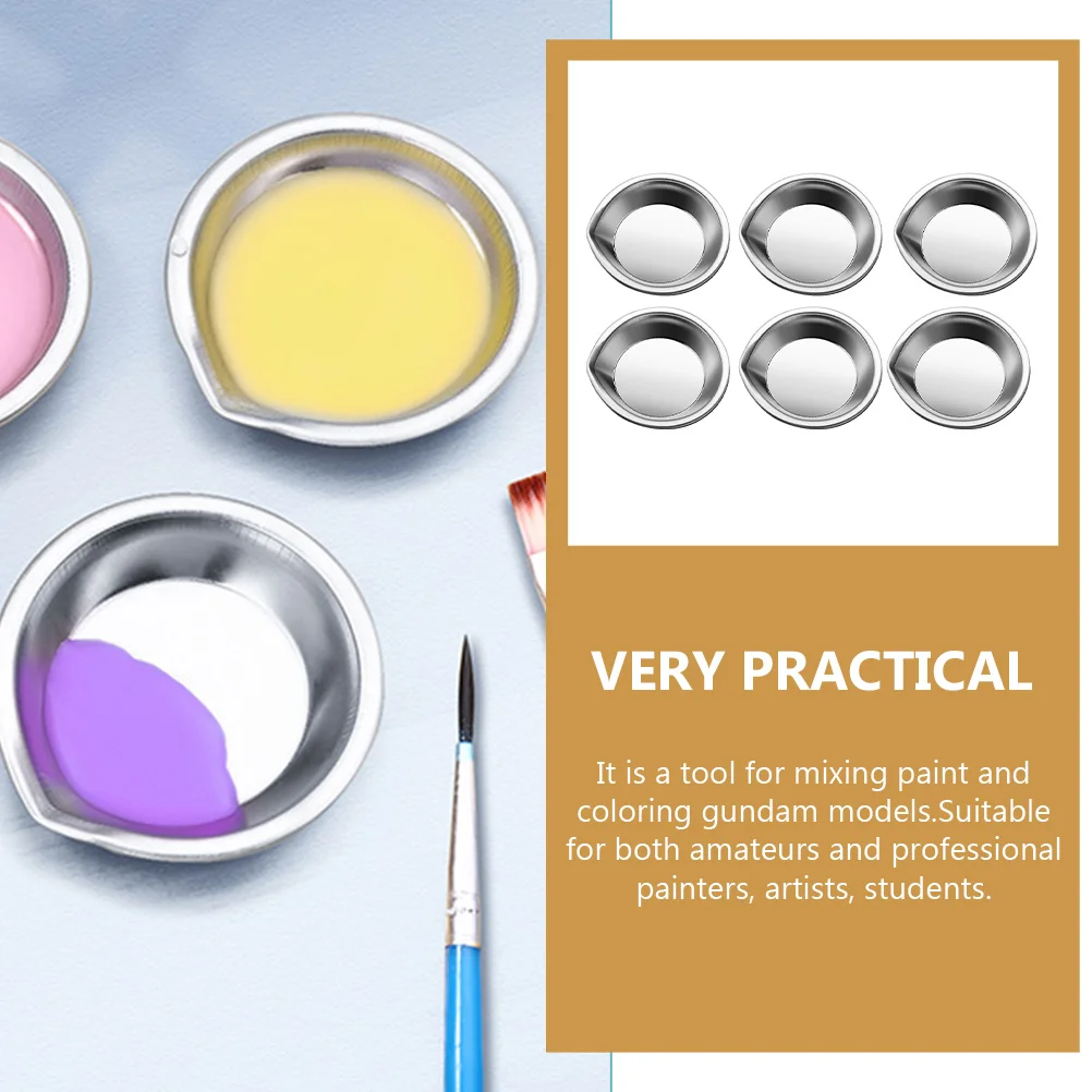 Paint Tray Color Palette Watercolor Palette Pour Mouth Palette Stainless Steel Small Round Paint Mixing 6pcs