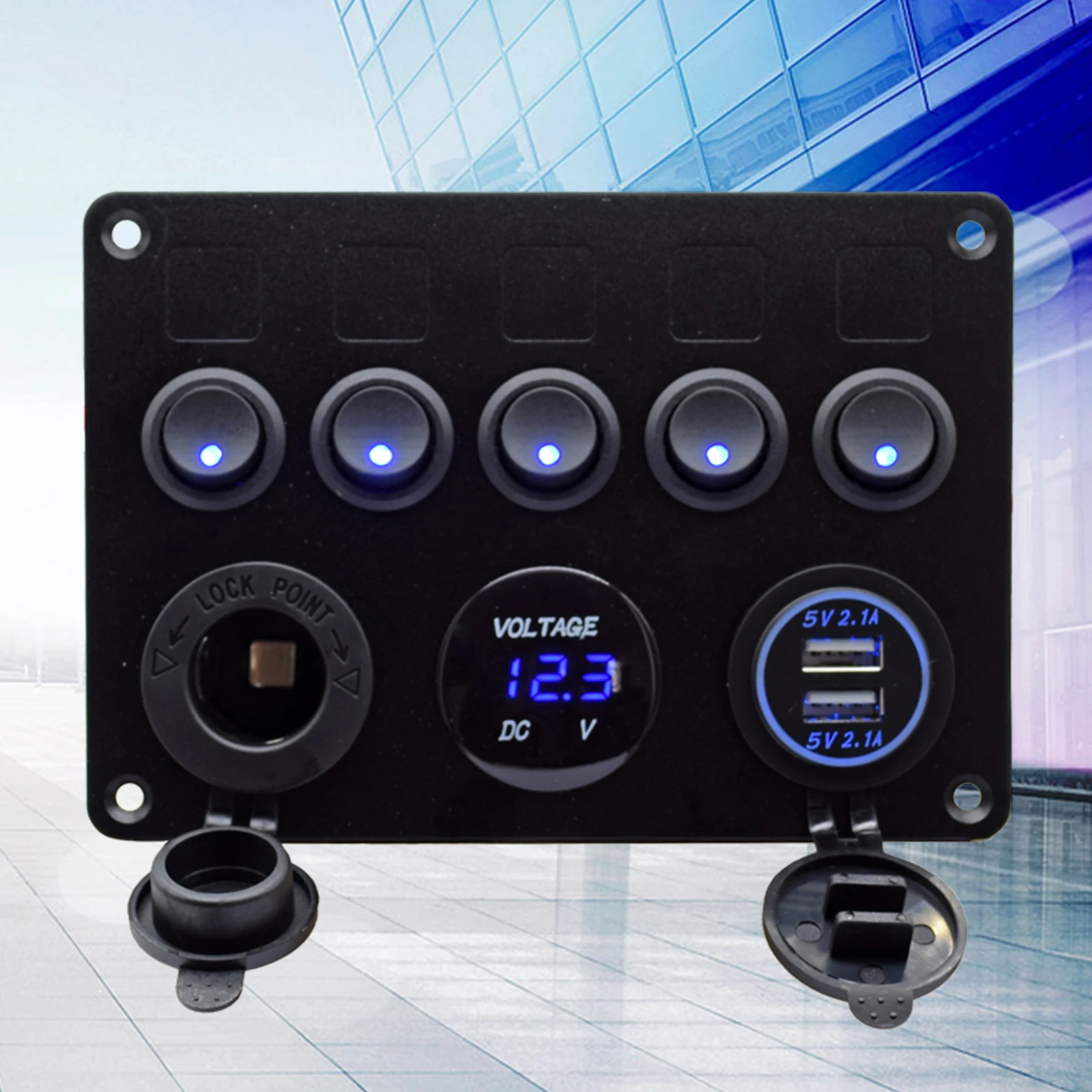 Waterproof Multi-Functions LED Rocker Switch Panel, Car Breaker, Marine Boat, 12V-24V, 5 Gang, ON, OFF Switch