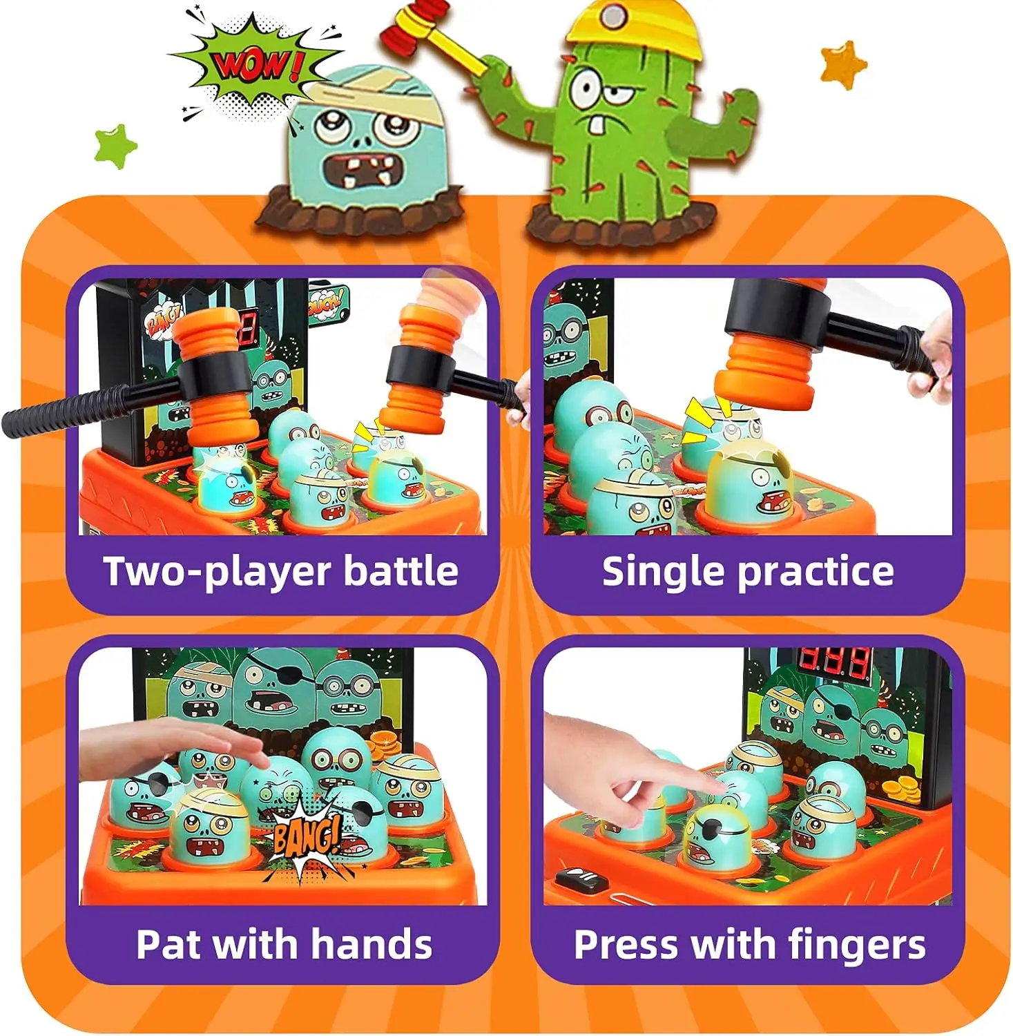 Arcade Game Toys Whack Game Mole Mini Electronic Cartoon Zombie Style Fun Halloween Toy Party Favor for Toddler Kids Boys Girls 5