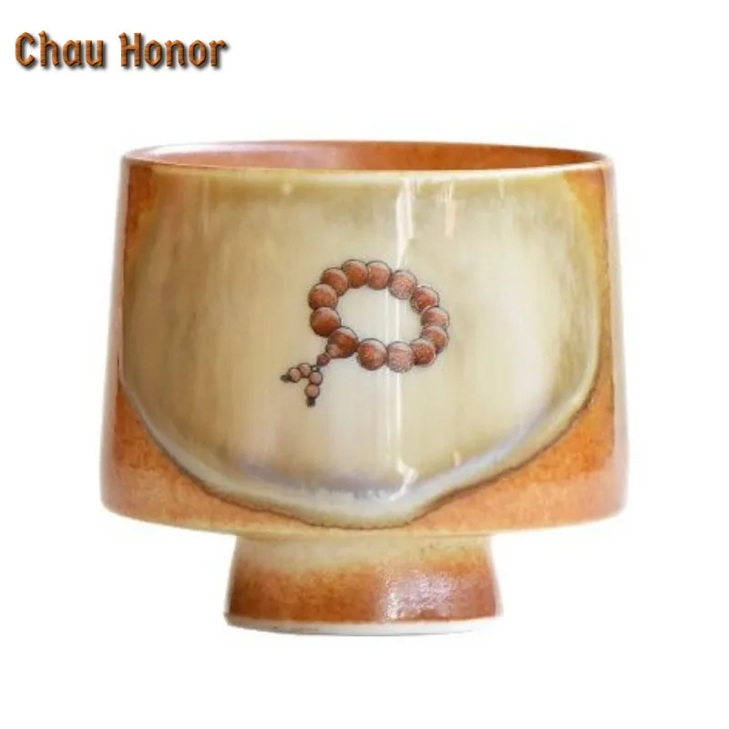 2pc/lot Buddha Beads Bracelet High Foot Teacup Zen Tea Bowl Cup For Tea-tasting Smelling Cup Jianzhan Master Cups Drinkware 80ml