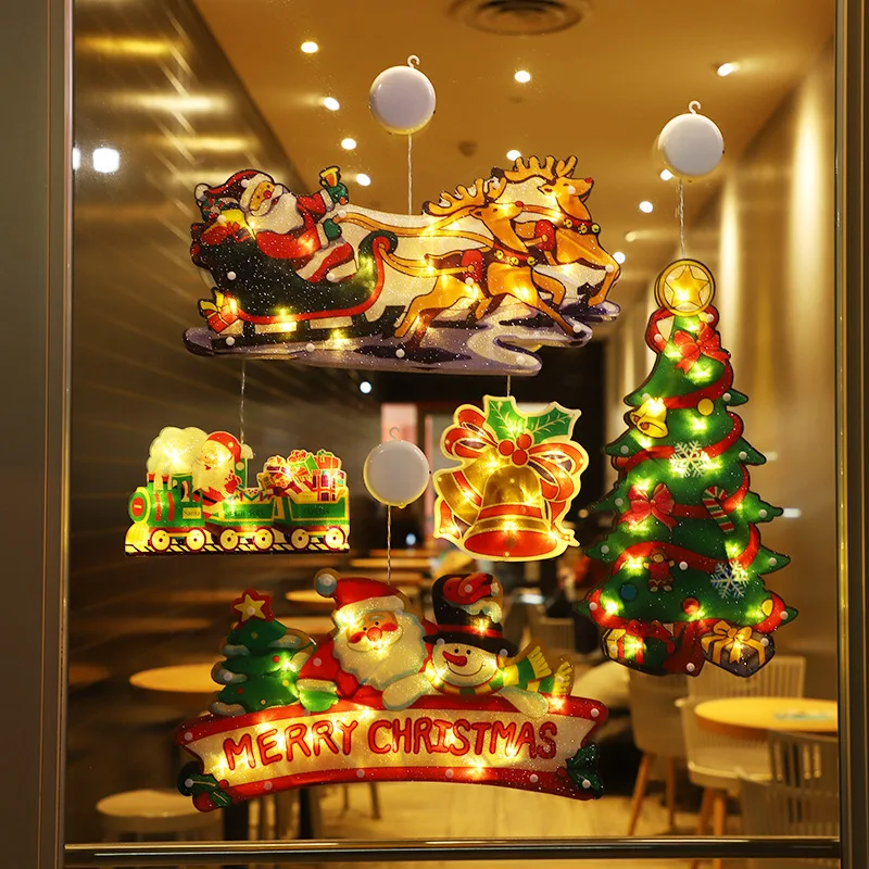 thumbnail image 4 of Nueva guirnalda de luces LED navideñas con forma de Papá Noel, muñeco de nieve, reno, funciona con pilas, para la ventana del hogar, oferta de Año Nuevo 2024, 4 of 5