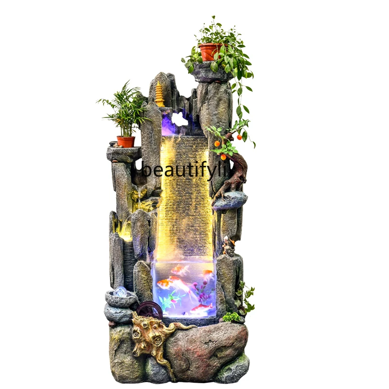 

yj Large Floor Rockery Fountain Water Decoration Fengshui Wheel Home Living Room Office Decorations Lucky Indoor Waterscape