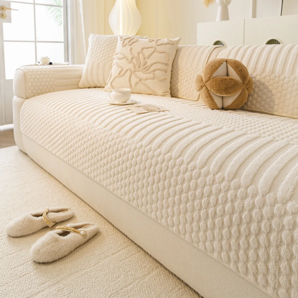 Thicken Warm Geometric Jacquard Fleece Anti-Slip Sofa Cover image 5