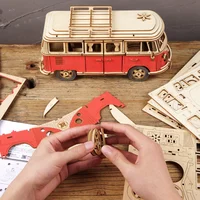 DIY Manual Assembly Model Car Wooden Retro Bus 3D Puzzle Camper Van Children Boy Girl Gift Educational Toys Home Decoration 1