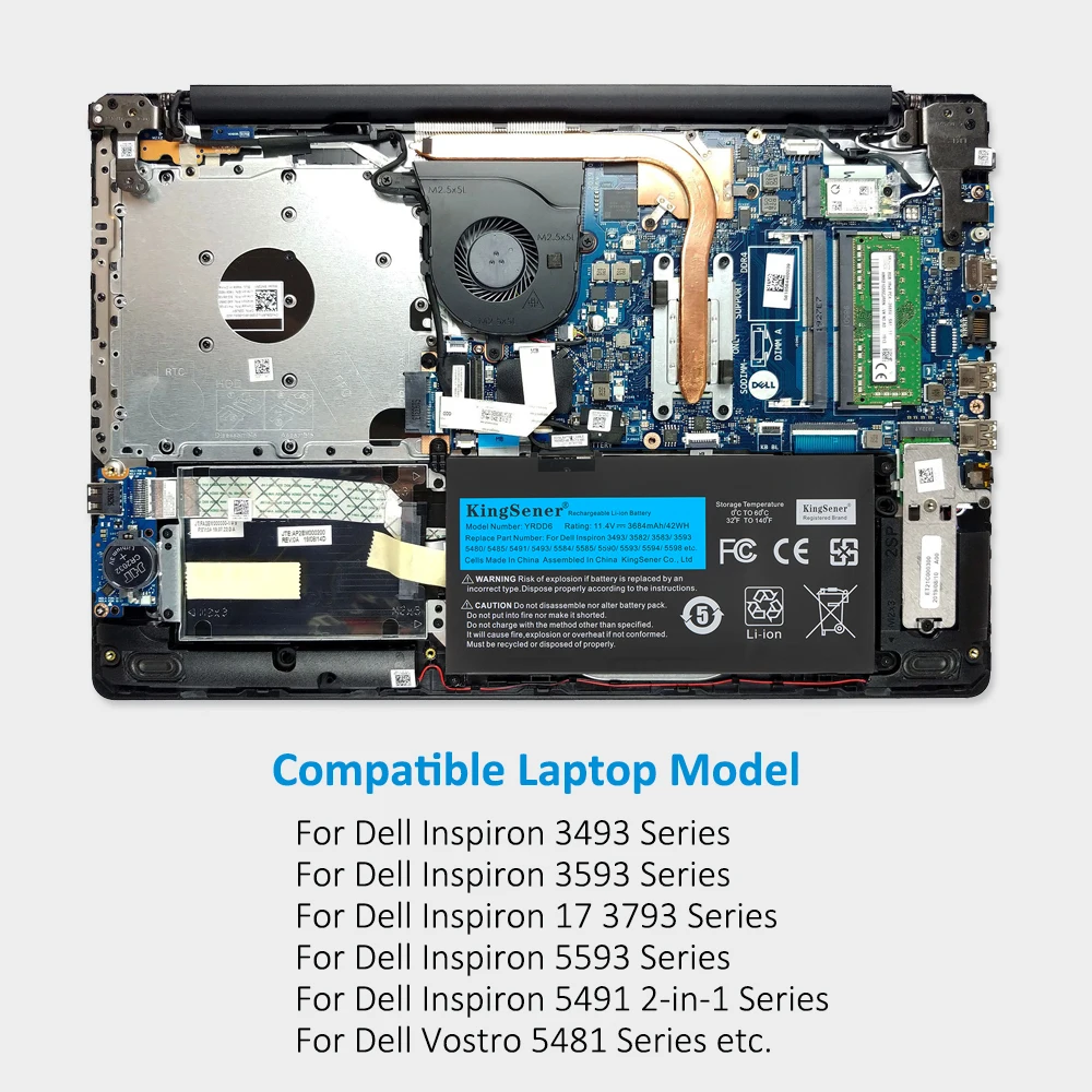 Kingsener Yrdd6 Bateria para Dell Inspiron 5480 5481 5485 5491 5591 5593 3583 3310 2-em1 3493 3582 3593 3793 5584 5493 5585 - Imagem 4
