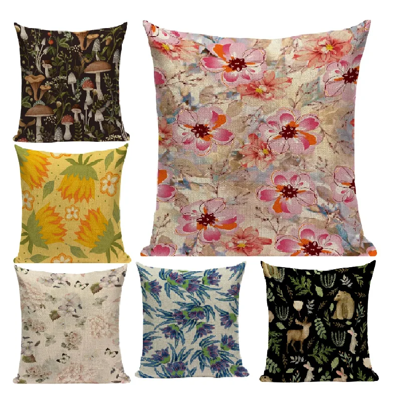 

Mushroom Flowers Bear Cushion Cover Cojines Decorativos Rabbit Pillowcase Plants Flowers Party Car Headrest Cushion Cover DF604