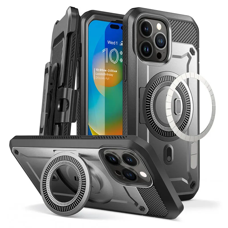 

For iPhone 14 Pro Max Case 6.7“ 2022 SUPCASE UB Pro Mag Full-Body Rugged Belt-Clip Case with Built-in Screen Protector Kickstand