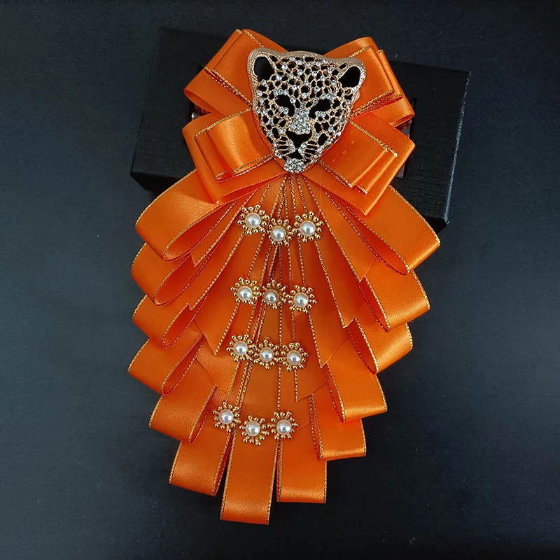 Herren Fliege Original Design Strass Leoparden kopf Brosche handgemachte Schmuck Geschenke für Männer Frauen High-End-Hochzeits kragen Blume – Detail 4