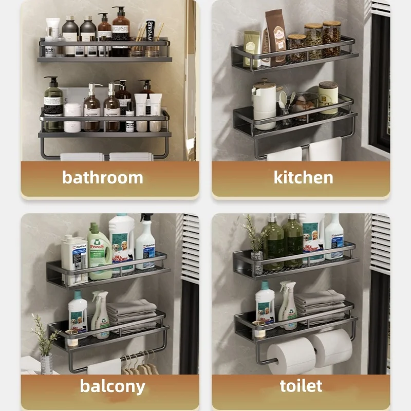 Bathroom Shelf Makeup Storage Organizer Aluminum Alloy Shampoo Rack Shower Shelf Bathroom Accessories No Drill Wall Shelf 6