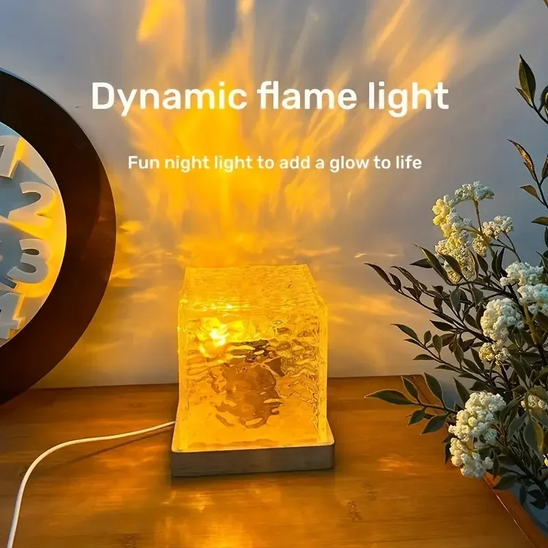 

3/16 Colors Flame Crystal Lamp Dynamic Rotating Water Ripple Projector Night Light for Living Room Study Bedroom Rotating Light