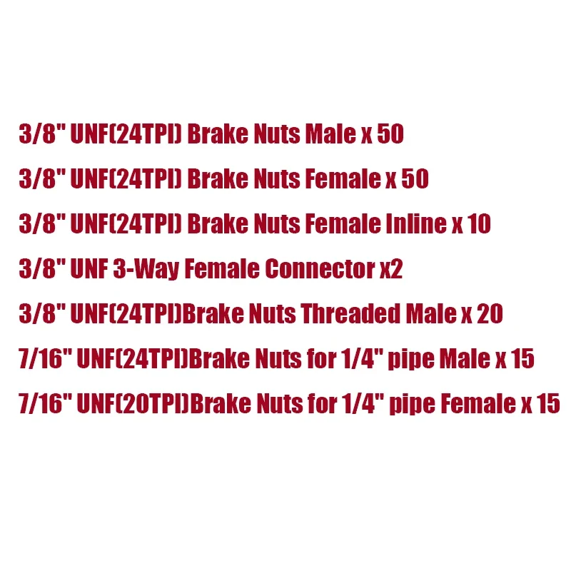 162Pcs Brake Hose Line Pipe Connectors Nuts Fittings Screw Male Female Adapter 3 Way 10mmx1mm 3/8" 7/16" 24 TPI UNF Metric Nuts brake adapter car brake pipe repair kit parts adapter brake cable connector