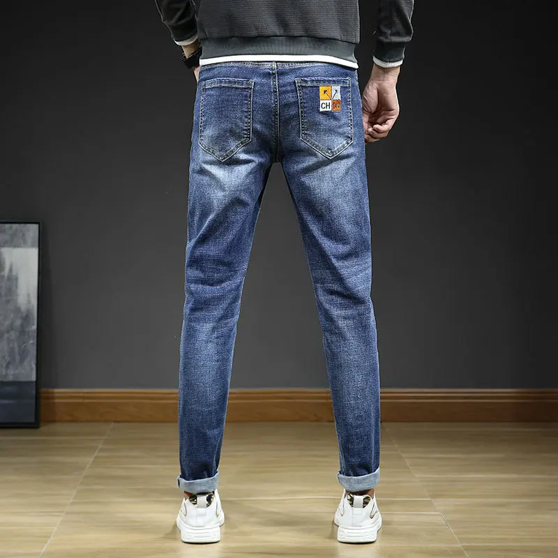 Tall Men Jeans Classic Blue Exra Long Pants 190CM 115CM Spring Autumn Plus Size 38 40 42 Slim Fit Large Boys Stretched Trousers