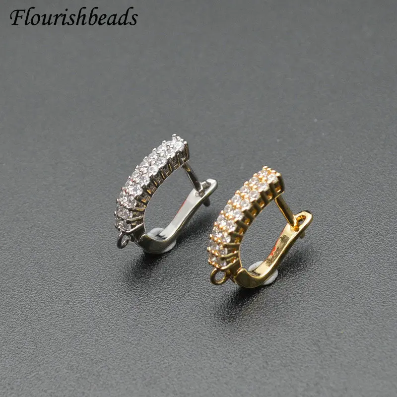 Slap-up Two Rows CZ Paved Flat Square Gold Silver Gun Metal Color Earring Hooks Earrings Accessories Jewelry Making Supplies