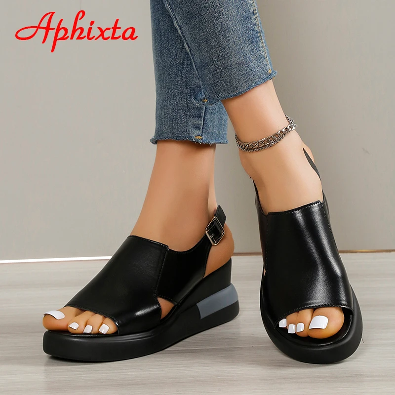 Aphixta 2025 Wedge Sandals Peep Toe Buckle Shoes Woman Platform Ankle Strap Fashion Cool Summer Super High Heel Shoes
