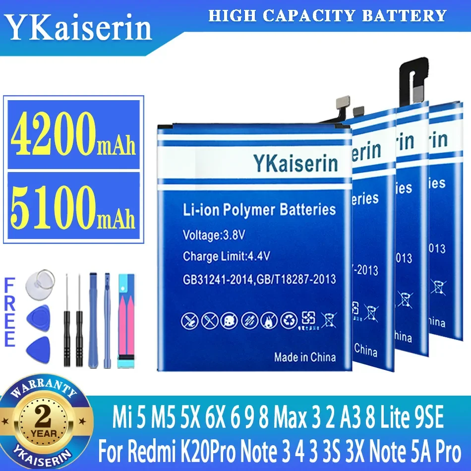 Batteria Ykaiserin Per Xiaomi Mi 5 M5 5X 6X 6 9 8 Max 3 2 A3 Note 2 5 Per Redmi K20Pro Note 3 4 3S 3X Note 5A Pro 8 Lite 9Se