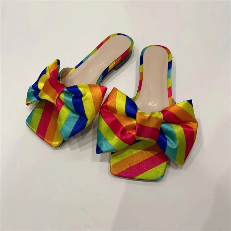 

Туфли женские с бантом-бабочкой, пикантные смеси цветов, квадратный носок, Повседневная Уличная обувь, плоская подошва, лето