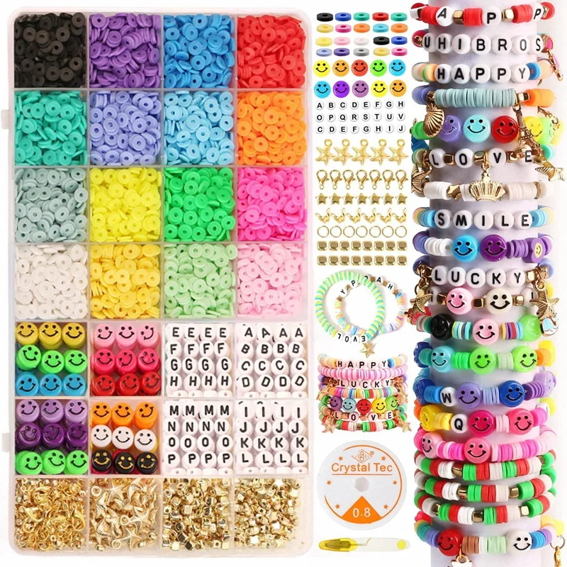 

6MM Polymer Clay Flat Chips Mixed Beads Set For Bracelet Making Material DIY Jewelry Making Accessories Kit Creative Kids Gifts