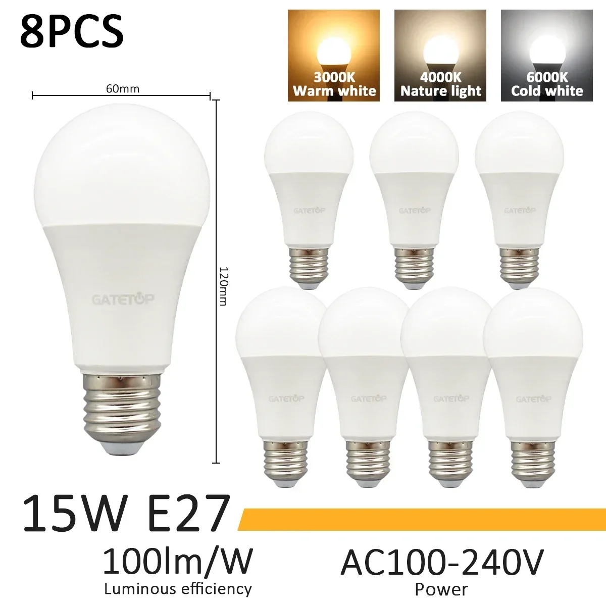 8pcs 15W E27