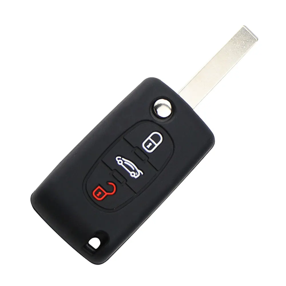 3 Button Flip Folding Car Key Case Silicone Cover for PEUGEOT 207 407 307 308 607 Citroen C2 C4 C5